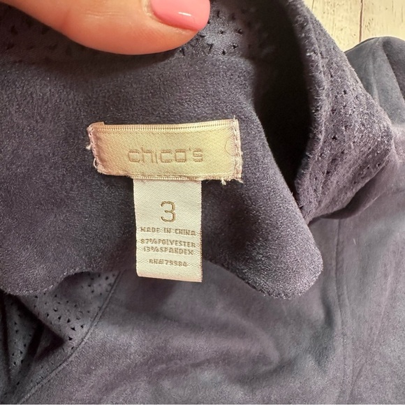 Chico's open front Cardigan Suede-like cut out edge lace-like look sz 3(XL 16) - Picture 6 of 9